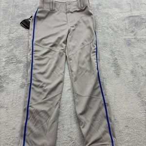 Alleson Youth M Boys‎ Open Bottom Baseball Pants Gray Blue Braided A00332 NEW